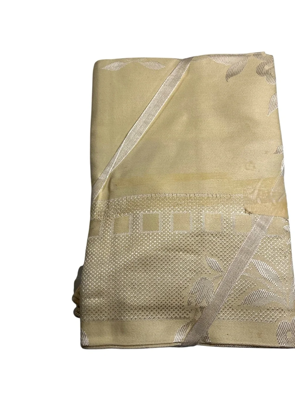 Vtg 50s 60s Japan Damask Tablecloth Napkins Set Sz 48x48 Yellow Rayon NOS NWT